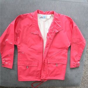 Vintage 70s Red Vinyl Jacket Harbor Tack Glossy Rain Coat Size Small